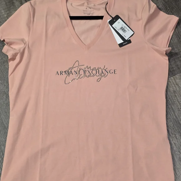 Armani Exchange Women's Pink V-Neck Top - Picture 1 of 4